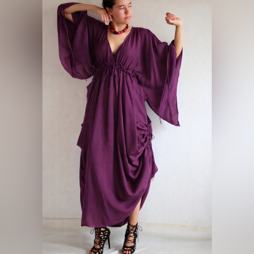 Cocoricooo Customizable Cotton Bohemian Boho Hobo Maxi Dress Royal Purple